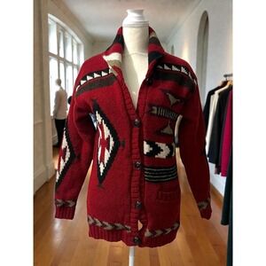 Lost Horizons Hand Knit Wool Fleece Lined Southwestern Shawl Collar Cardigan S